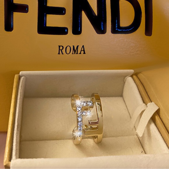 Gold Fendi FF Logo Cuff Cocktail Ring. - Picture 10 of 12